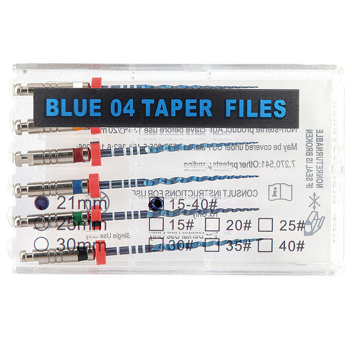 Dental NiTi Endo Blue Engine Use Rotary File 21mm/25mm Taper .04/.06 #15-40 6pcs/Pack - azdentall.com