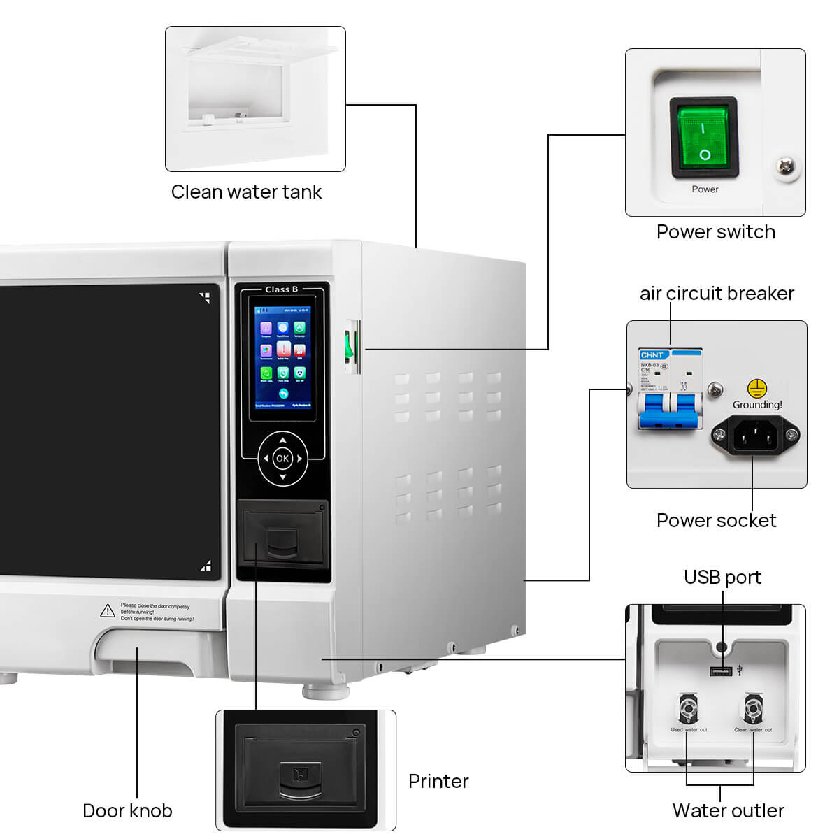 Dental Autoclave Steam Sterilizer Table Top LCD Built-in Printer Class B Dry Function 17L - azdentall.com