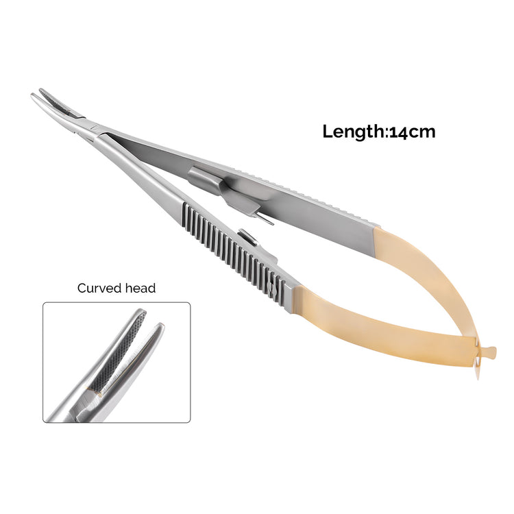 Dental Forceps Needle Holders Tweezer with Lock Curved Head 14cm - azdentall.com