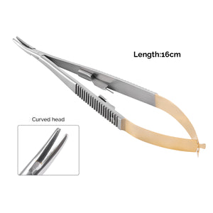 Dental Forceps Needle Holders Tweezer with Lock Curved Head 16cm - azdentall.com
