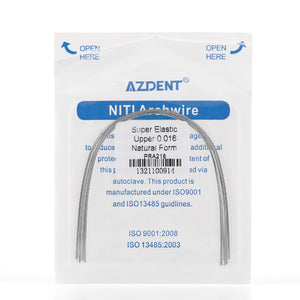AZDENT Archwire Niti Super Elastic Natural Round 0.016 Upper 10pcs/Pack - azdentall.com