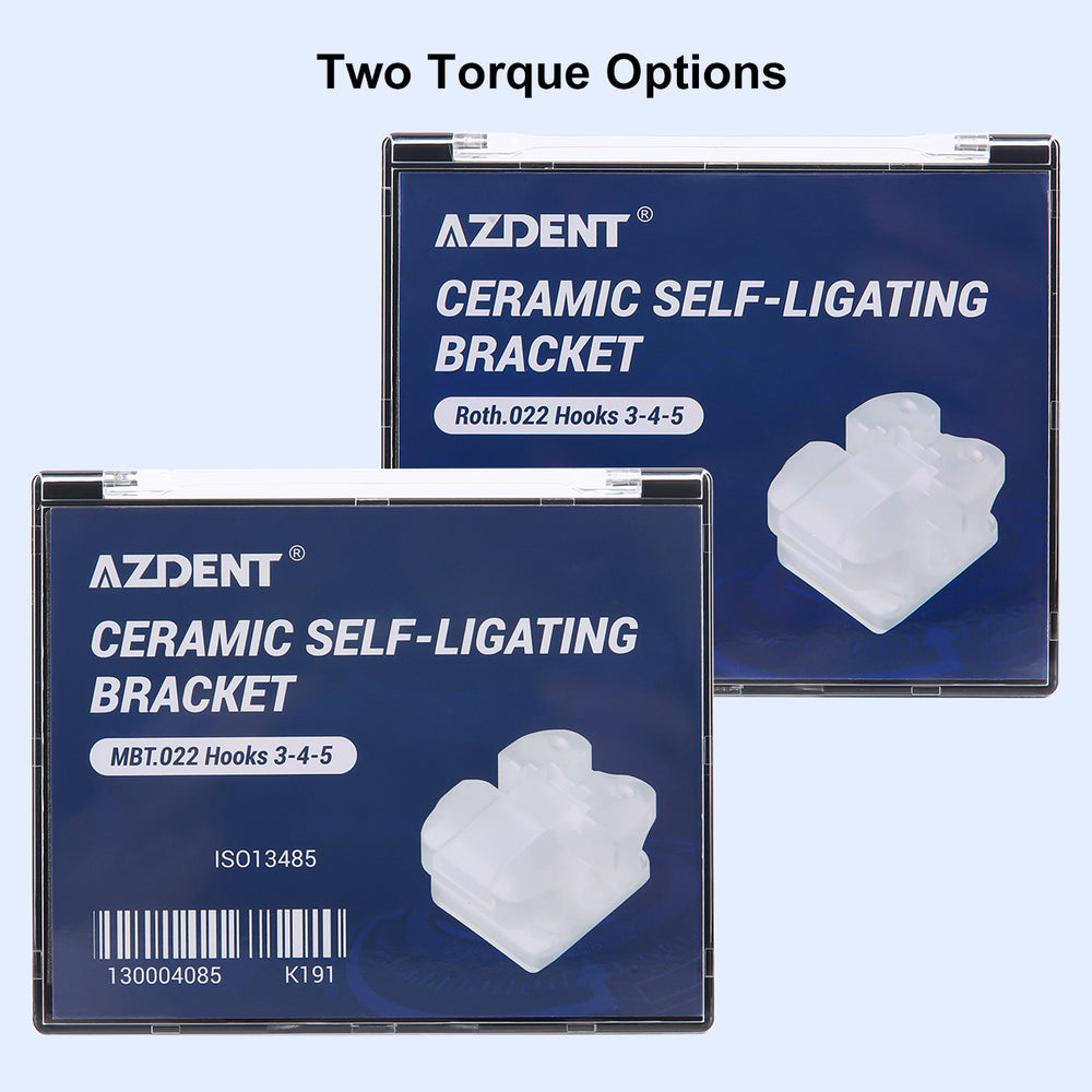 AZDENT Dental Self-ligating Ceramic Brackets Clear Roth/MBT 0.022 with hook 3,4,5 - azdentall.ocm
