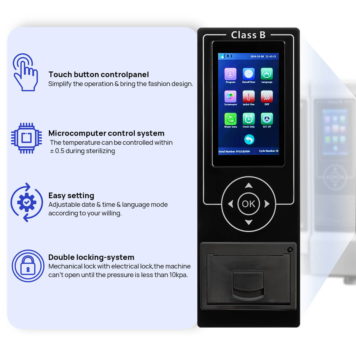 Dental Autoclave Steam Sterilizer Table Top LCD Built-in Printer Class B Dry Function 17L - azdentall.com