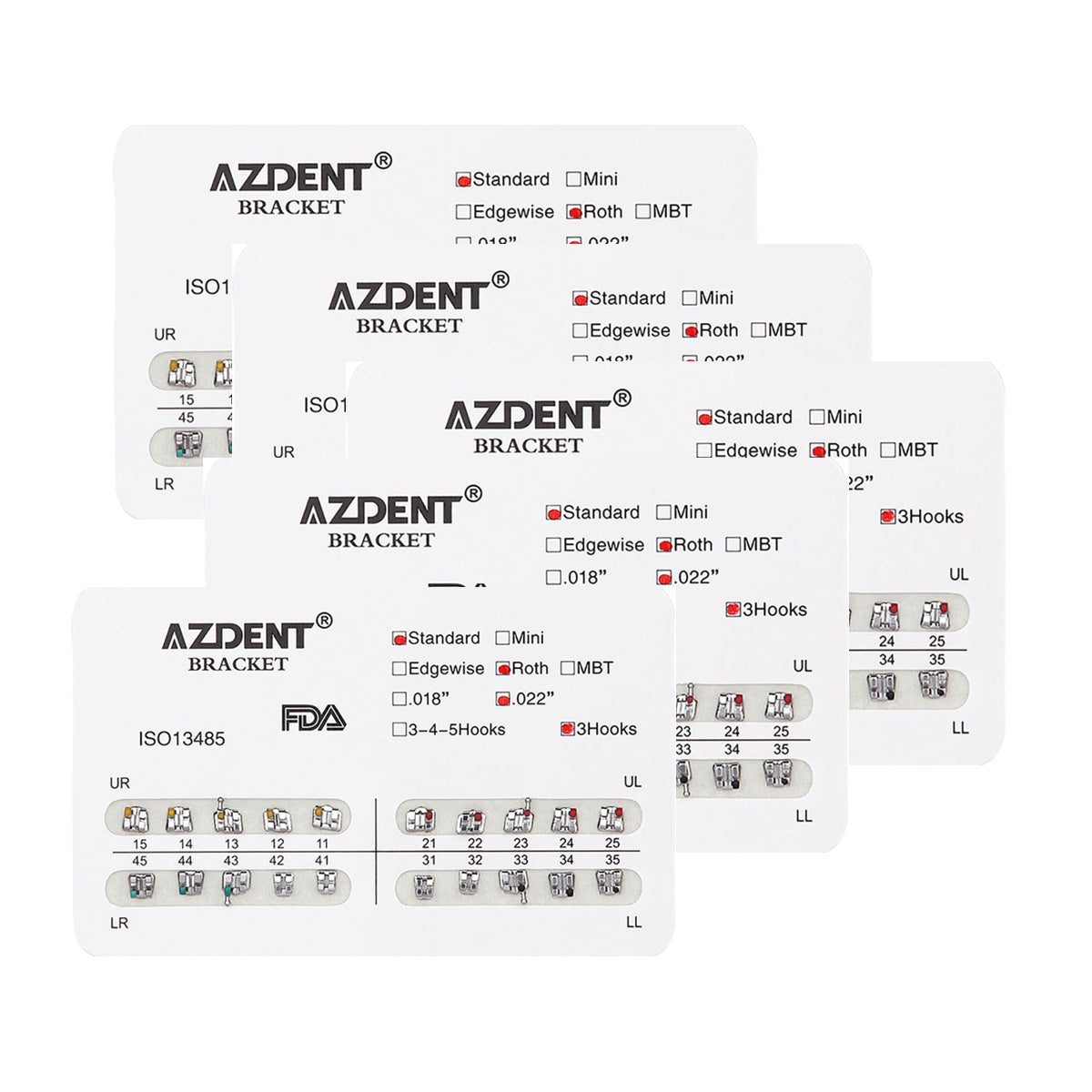 AZDENT Dental Metal Brackets Standard Roth Slot .022 Hooks on 3 20pcs/Pk
