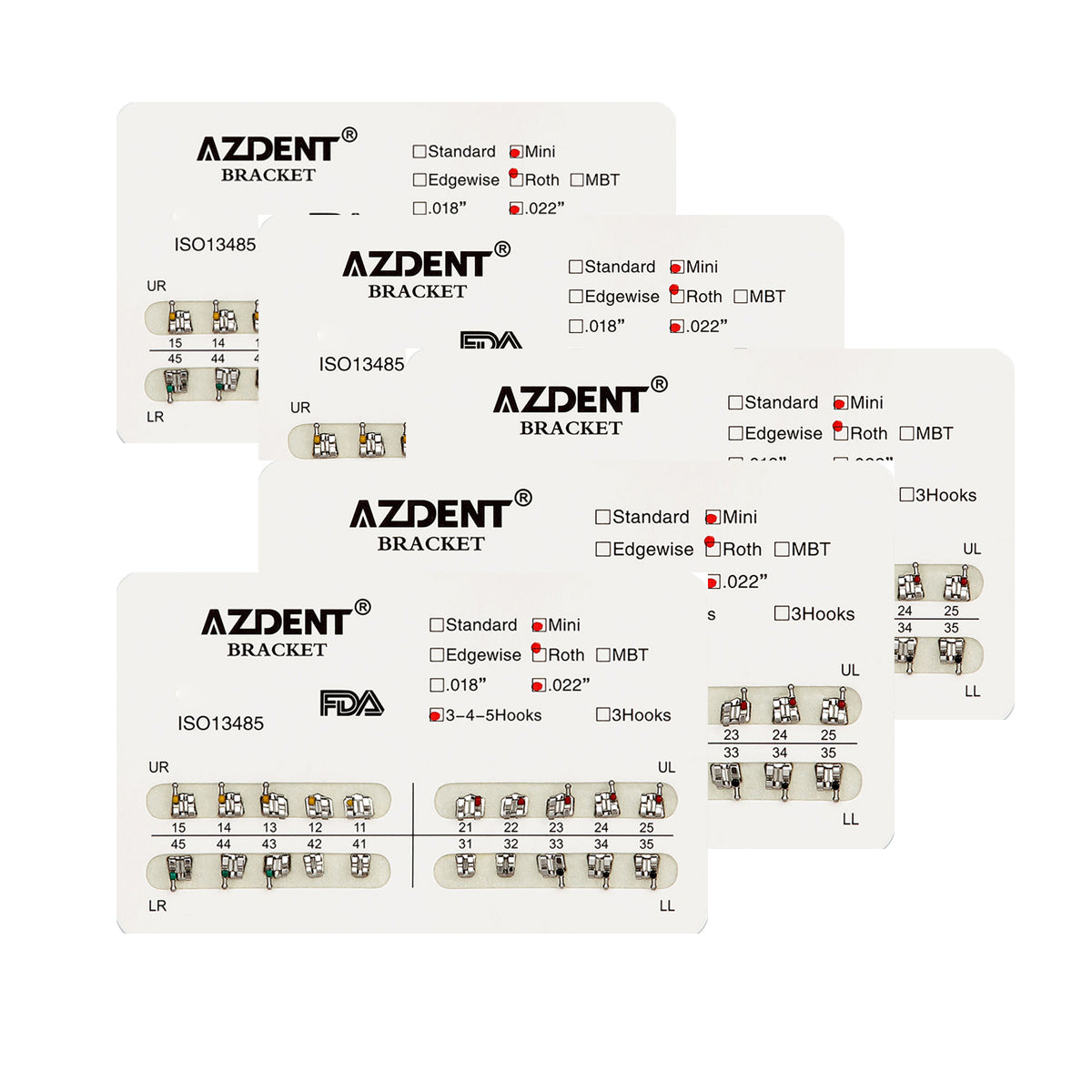 AZDENT Dental Metal Brackets Mini Roth Slot .022 Hooks on 345 20pcs/Pack