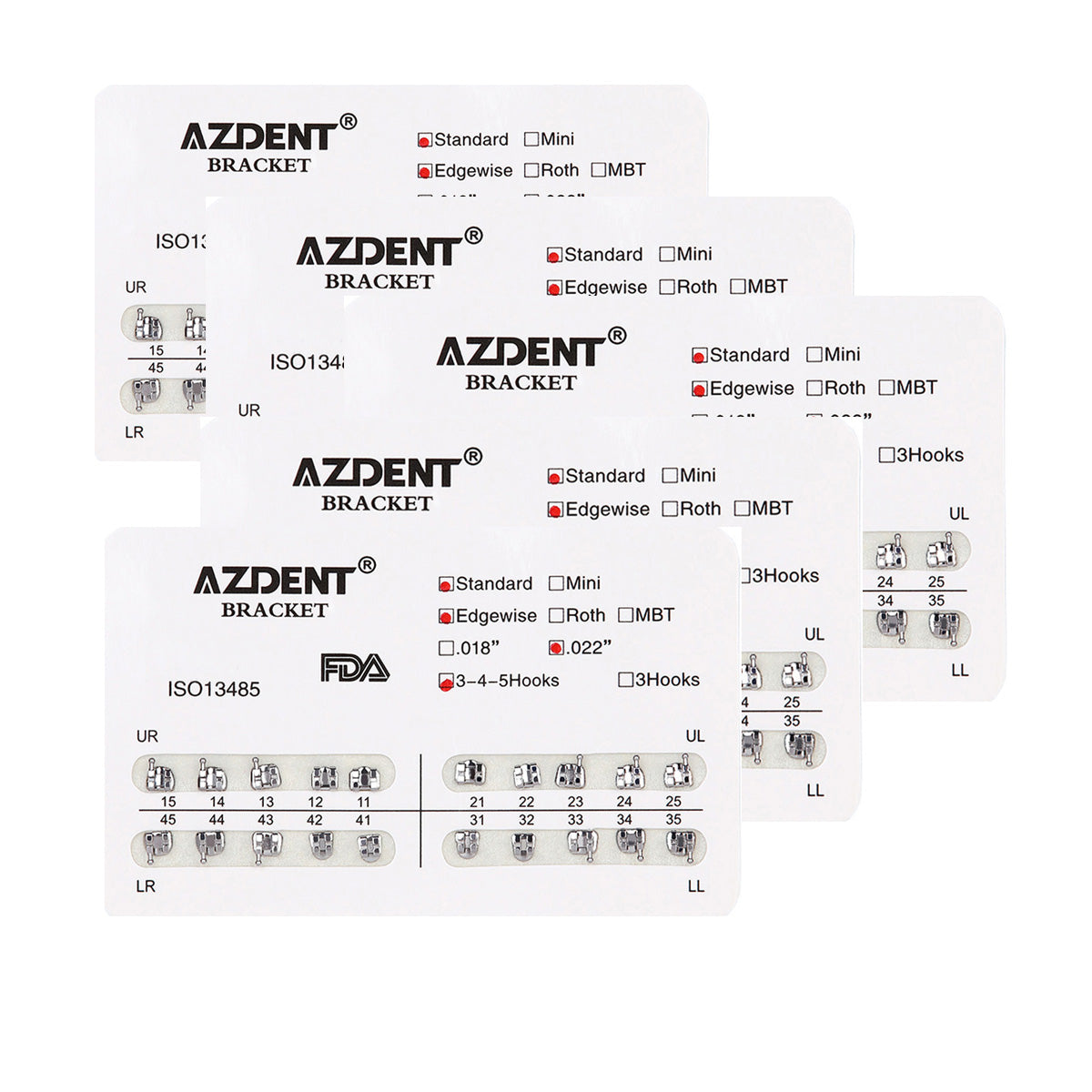 AZDENT Dental Metal Brackets Standard Edgewise Slot .022 Hooks on 345 20pcs/Pack