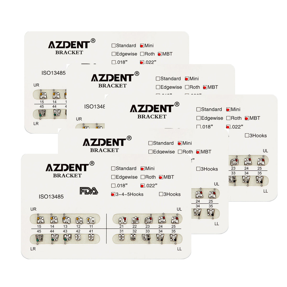 AZDENT Dental Metal Brackets Mini MBT Slot .022 Hooks on 345 20pcs/Pack