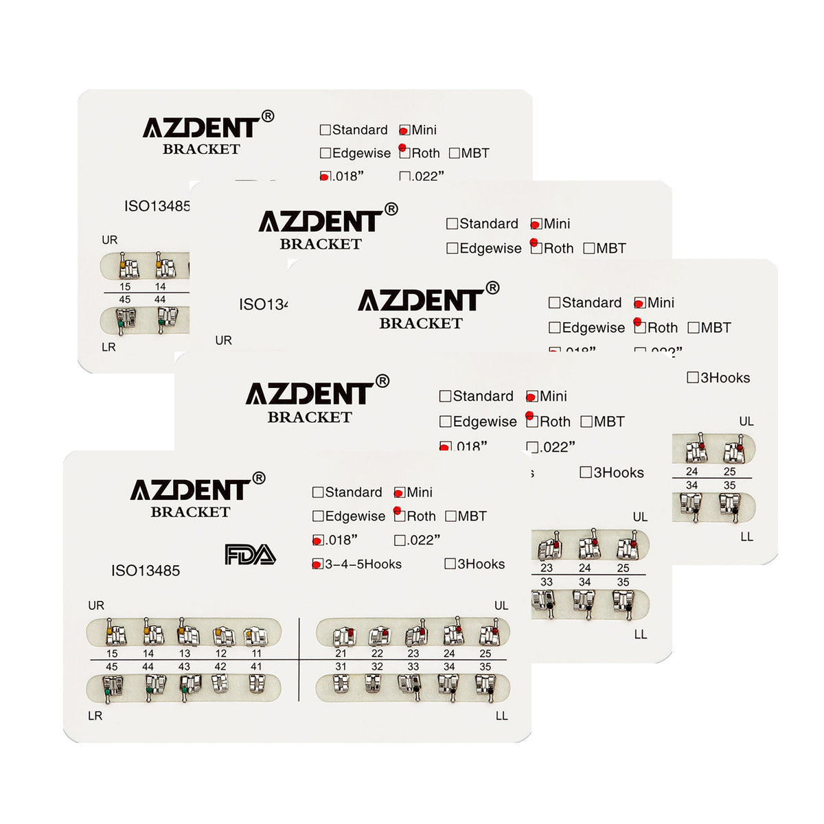 AZDENT Dental Orthodontic Brackets - Mini/Standard Roth MBT 0.022/0.018 Slots With Hooks (Pack Of 20)