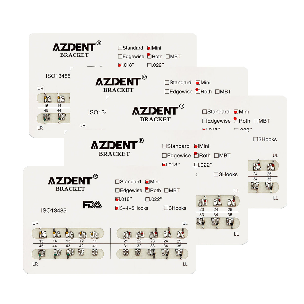 AZDENT Dental Metal Brackets Mini Roth Slot .018 Hooks on 345 20pcs/Pack