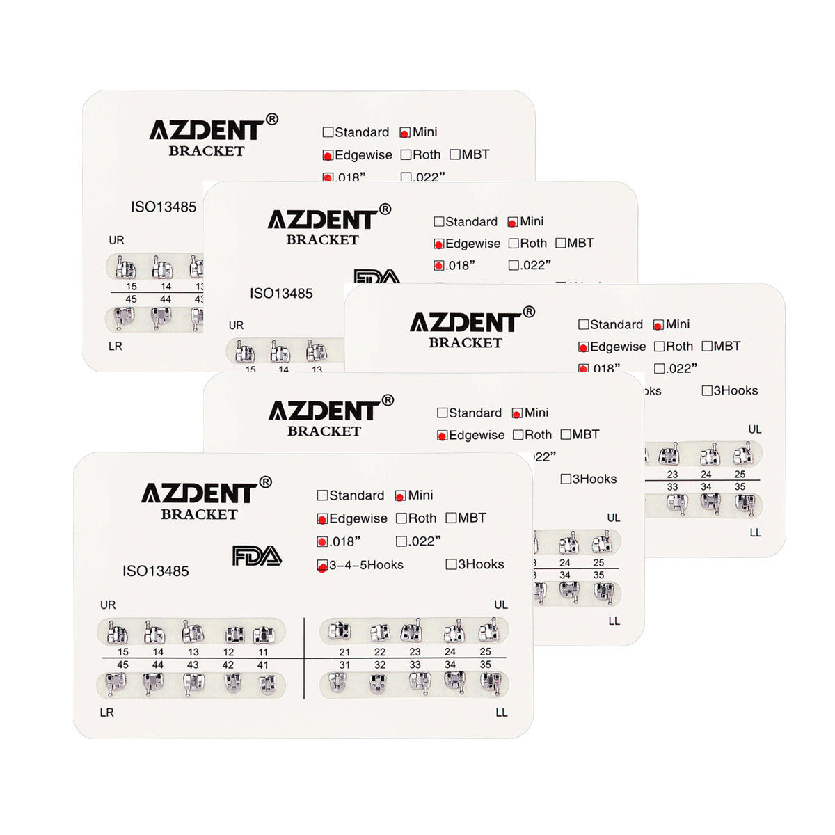 AZDENT Dental Metal Brackets Mini Edgewise Slot .018 Hooks on 345 20pcs/Pack