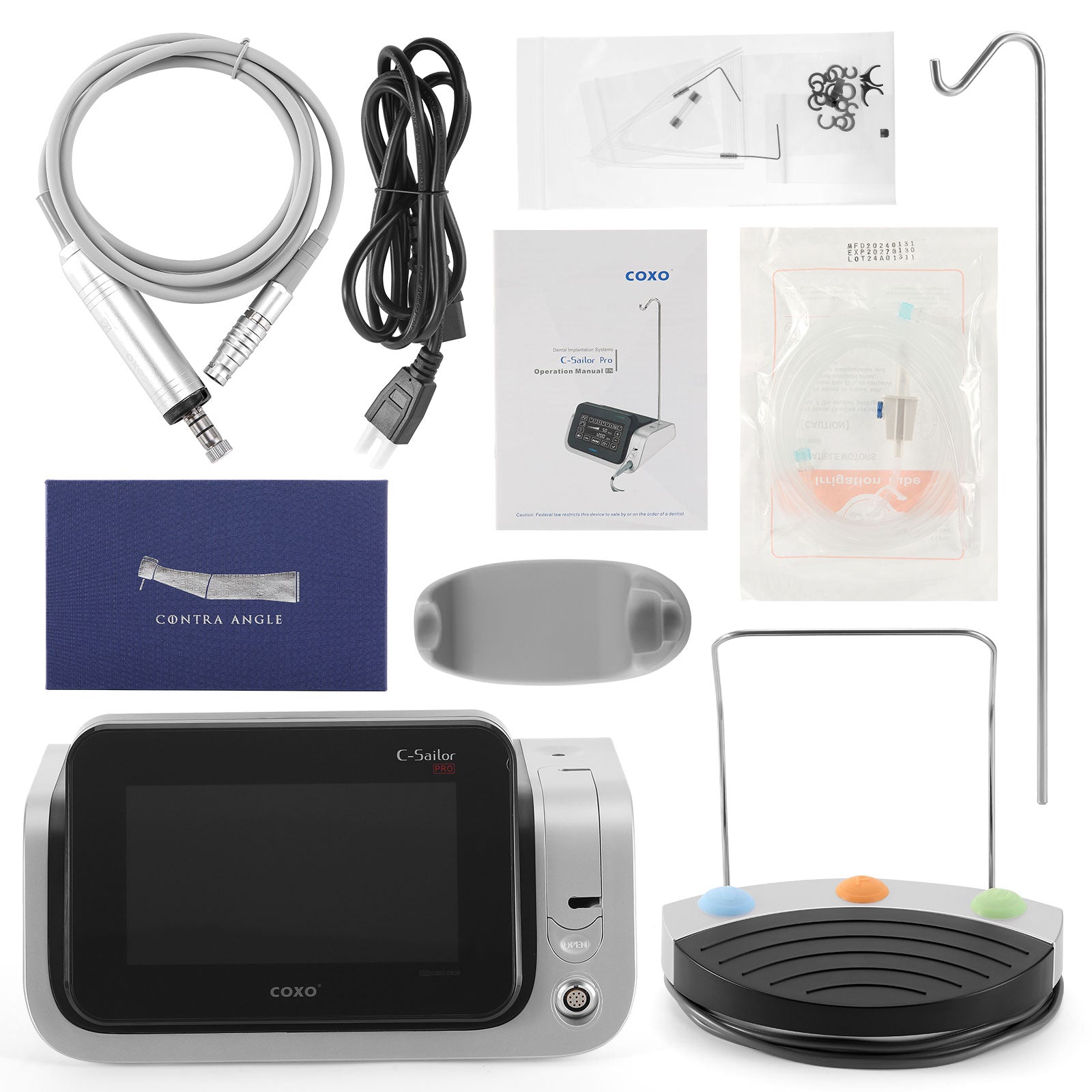 COXO Dental Surgical Brushless Implant Motor 7 Touch Screen With 20:1 Fiber Optic Contra Angle Full-function Pedal Controller #C-SAILOR PRO - azdentall.com