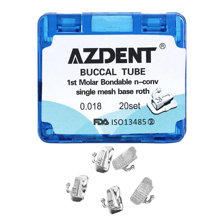 AZDENT Dental Orthodontic Buccal Tube 1st Molar Bondable Split Non-Convertible Roth 0.018 80pcs/Box - azdentall.com
