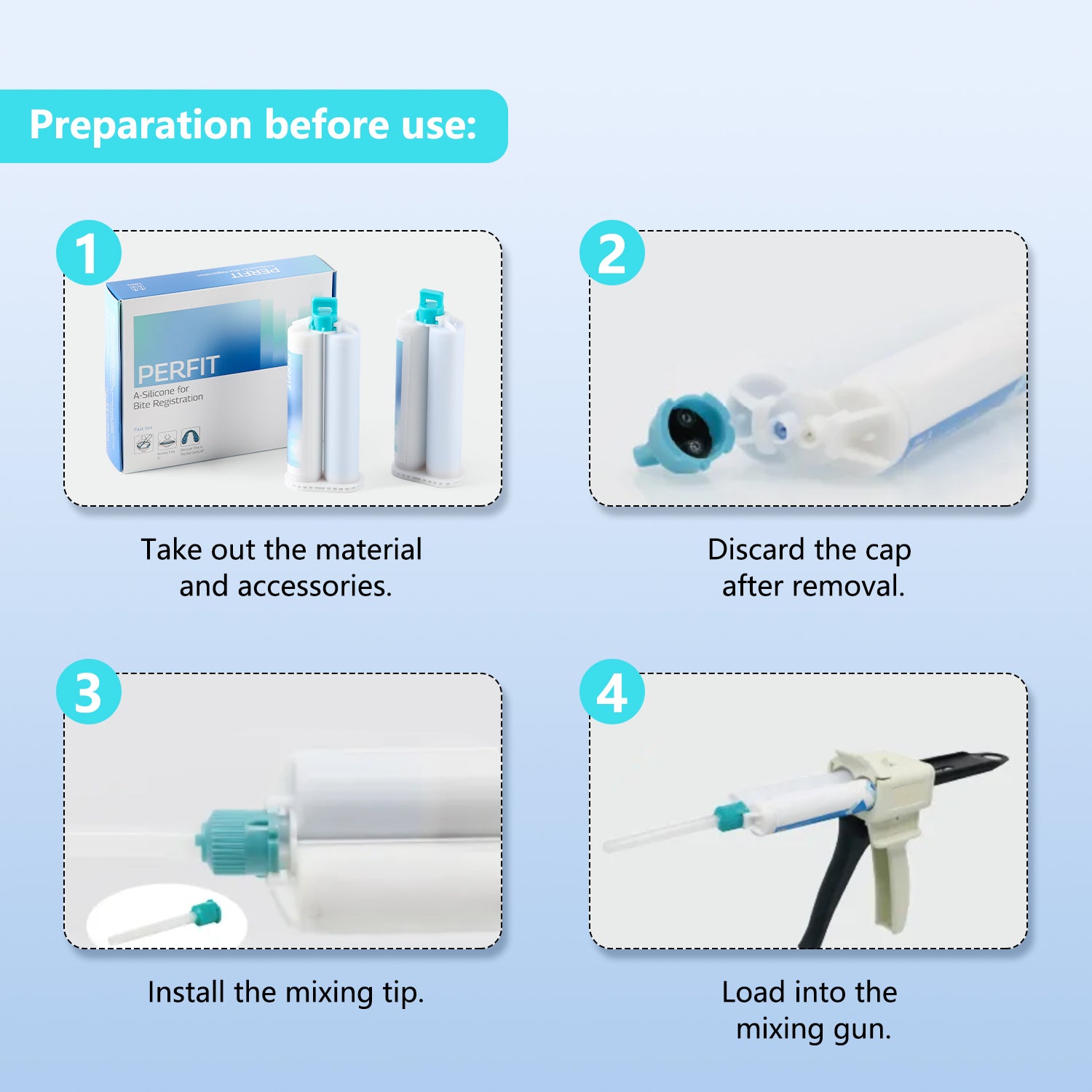 Dental Bite Registration Material Fast Set 2 Cartridges Of 50ML Mixing Tips