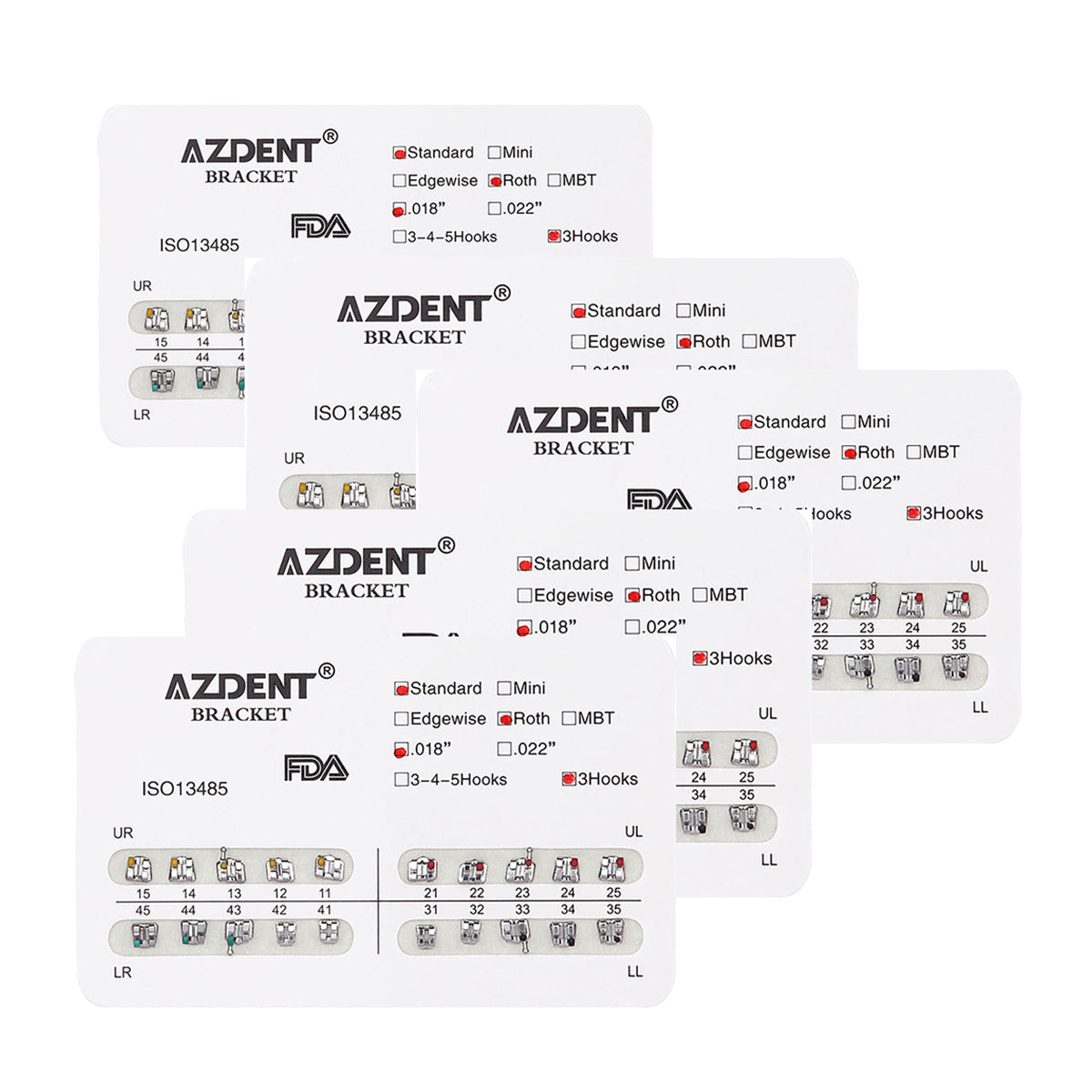 AZDENT Dental Metal Brackets Braces Standard Full Size 20pcs/Pack