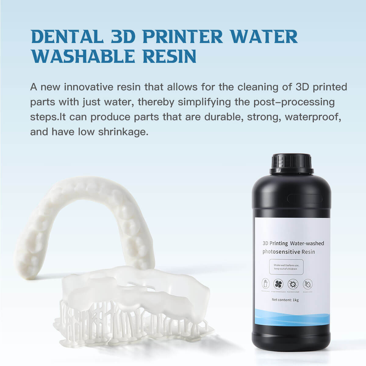 Dental 3D Printer Water Washable Resin Materials Transparent White 1KG/Bottle - azdentall.com