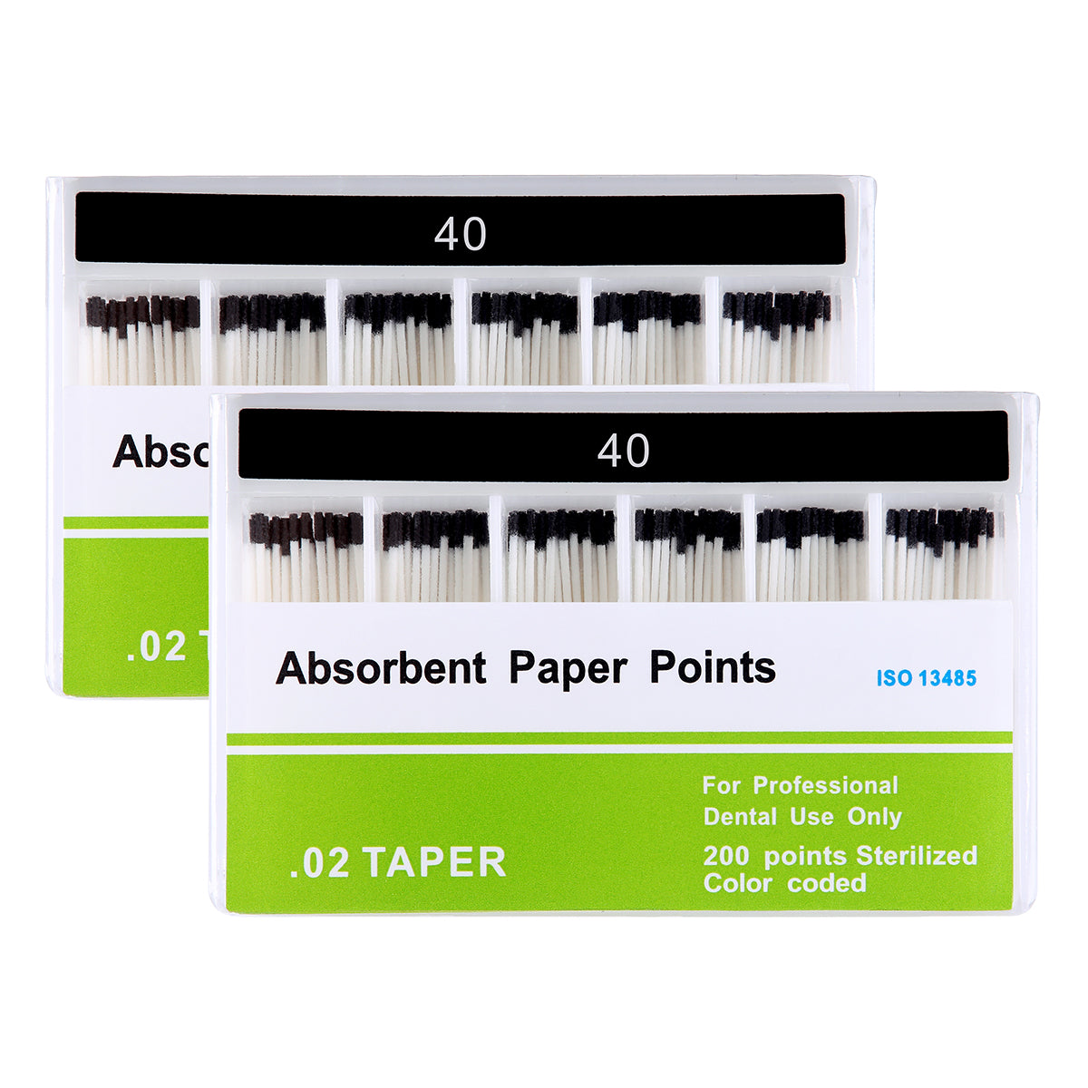 2 Boxes Absorbent Paper Points #40 Taper Size 0.02 Color Coded 200/Box - azdentall.com