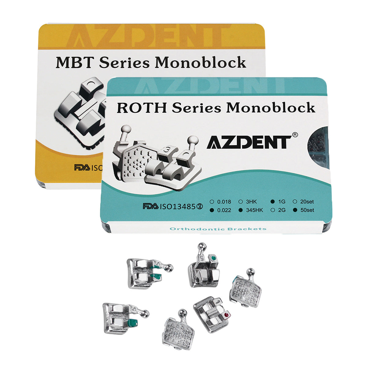 1000pcs AZDENT Dental Metal Brackets Monoblock Mini Roth/MBT .022 Hooks On 345 50 Sets/Box - azdentall.com