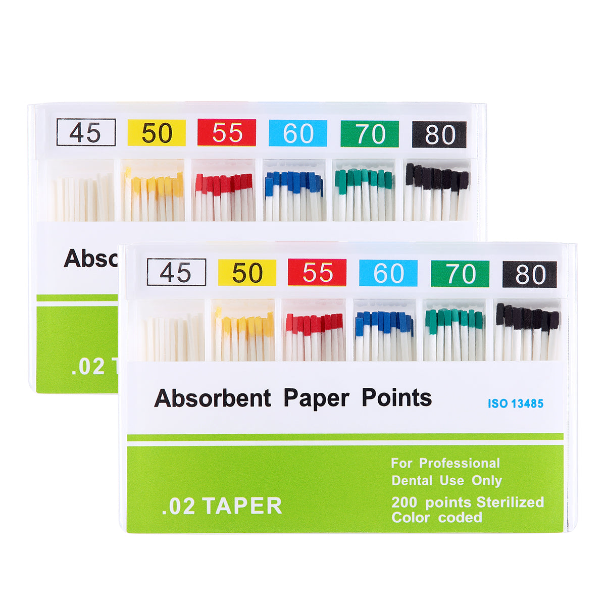 2 Boxes Absorbent Paper Points #45-80 Taper Size 0.02 Color Coded 200/Box - azdentall.com