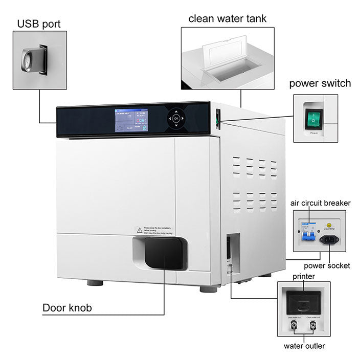 Dental Autoclave Steam Sterilizer Table Top LCD Built-in Printer Class B Dry Function 17L - azdentall.com
