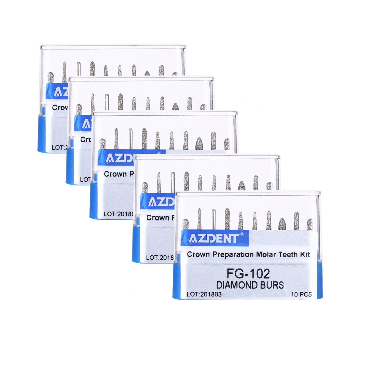 5 Kits AZDENT Dental Diamond Bur FG-102 Crown Preparation Molar Teeth Kit 10pcs/Kit - azdentall.com