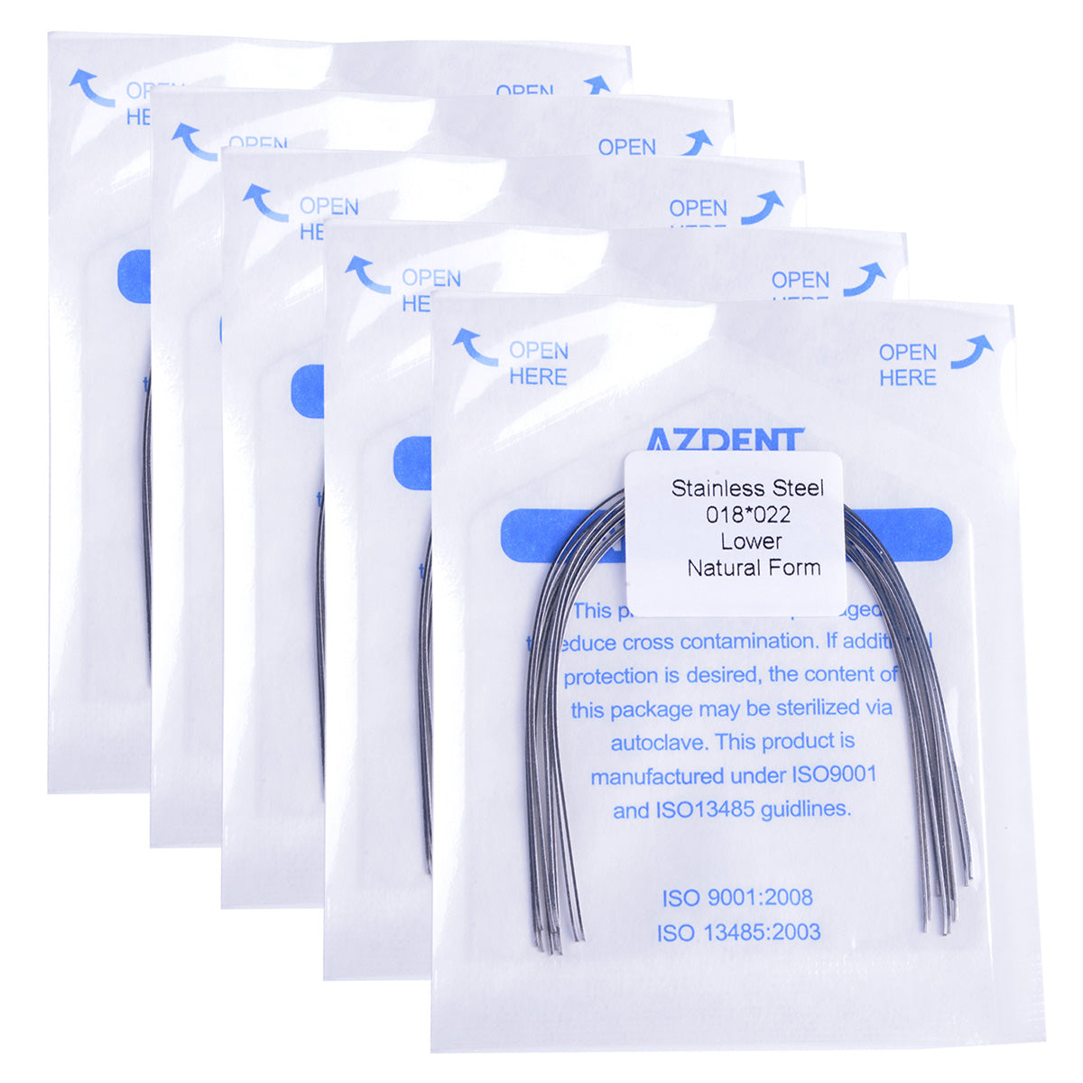 AZDENT Dental Orthodontic Archwire Stainless Steel Natural Rectangular  0.018 x 0.022 Lower 10pcs/Pack-azdentall.com