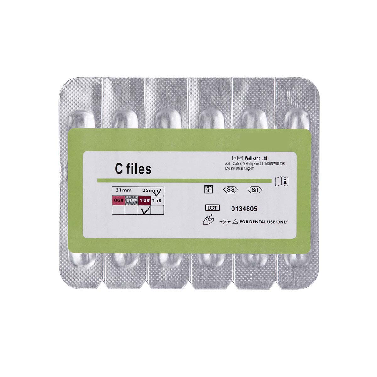 Dental C Files Hand Use Stainless Steel 25mm #10 6pcs/Pack