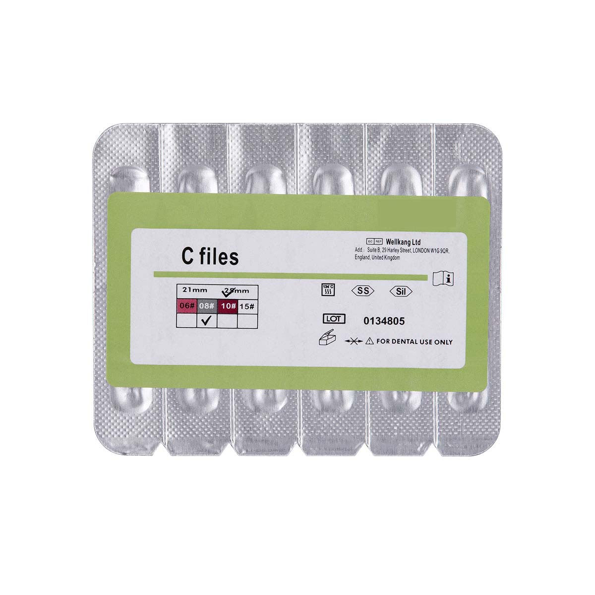 Dental C Files Hand Use Stainless Steel 25mm #8 6pcs/Pack