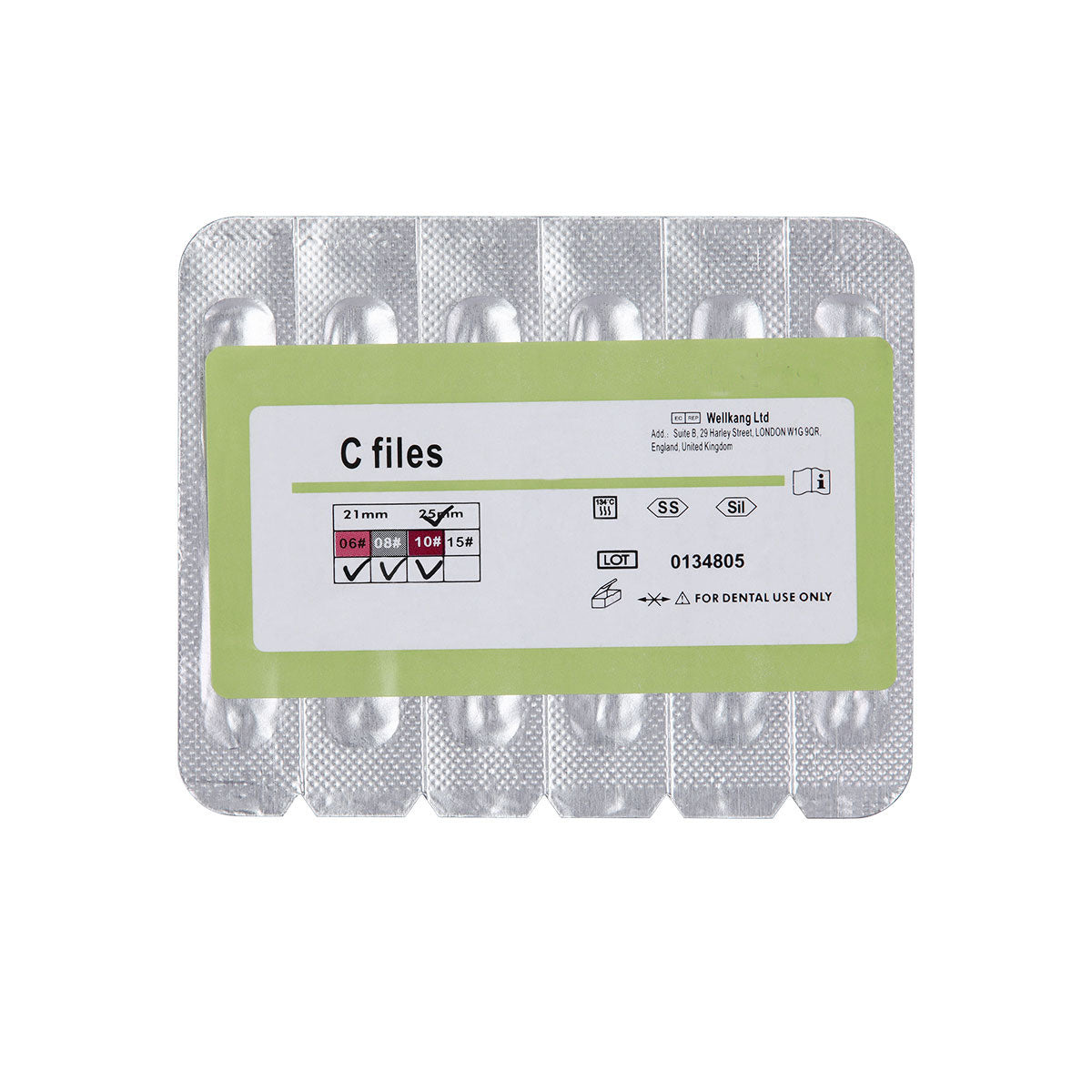 Dental C Files Hand Use Stainless Steel 25mm Assorted #6-10 6pcs/Pack