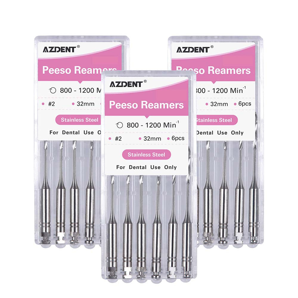 AZDENT Dental Engine Files Staniless Steel Peeso Reamers 32mm #2 6pcs/Box