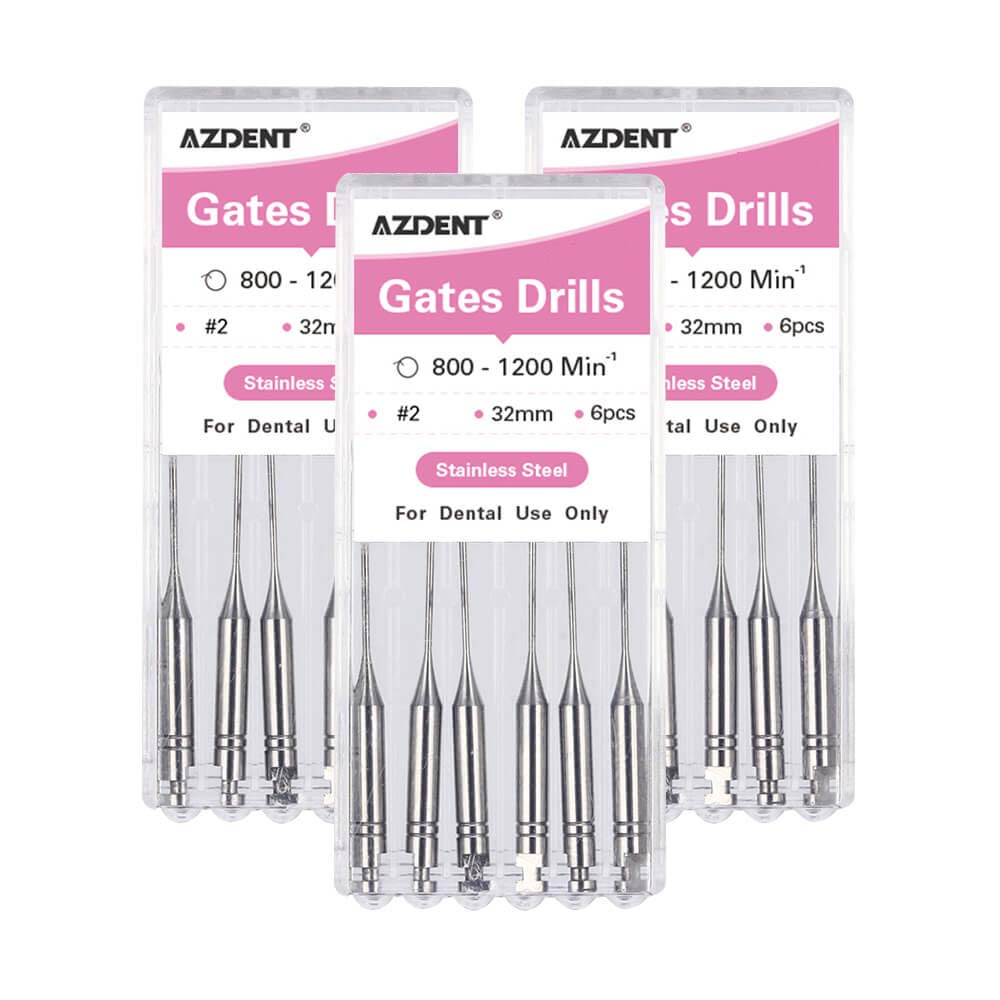 AZDENT Dental Engine Files Staniless Steel Gates Drill 32mm #2 6pcs/Box