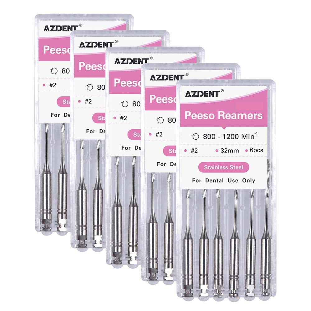 AZDENT Dental Engine Files Staniless Steel Peeso Reamers 32mm #2 6pcs/Box