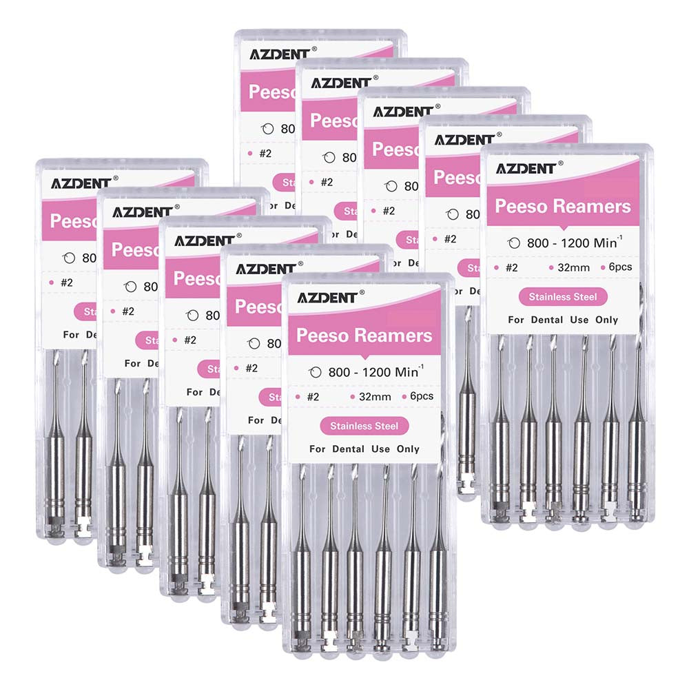 AZDENT Dental Engine Files Staniless Steel Peeso Reamers 32mm #2 6pcs/Box