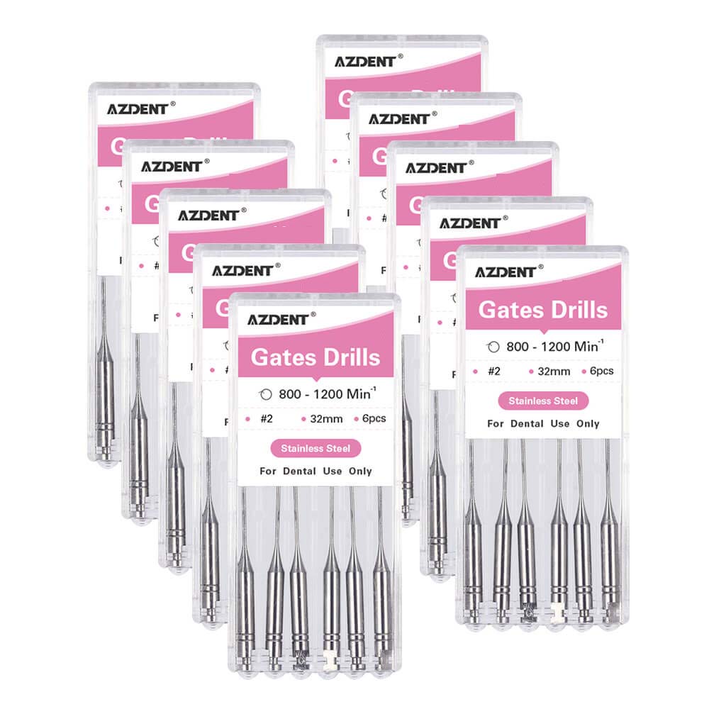 AZDENT Dental Engine Files Staniless Steel Gates Drill 32mm #2 6pcs/Box