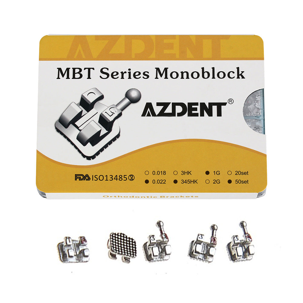 1000pcs AZDENT Dental Orthodontic Metal Brackets Braces Mini MBT .022 Hooks on 345 50Sets/Box - azdentall.com