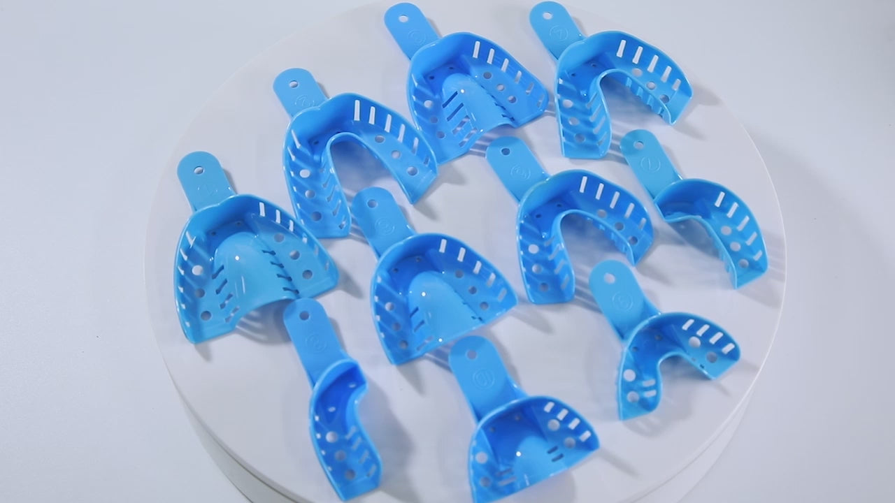 Load video: Dental Impression Trays Kit Autoclavable Perforated Plastic All Sizes 10Pcs/Pack - azdentall.com