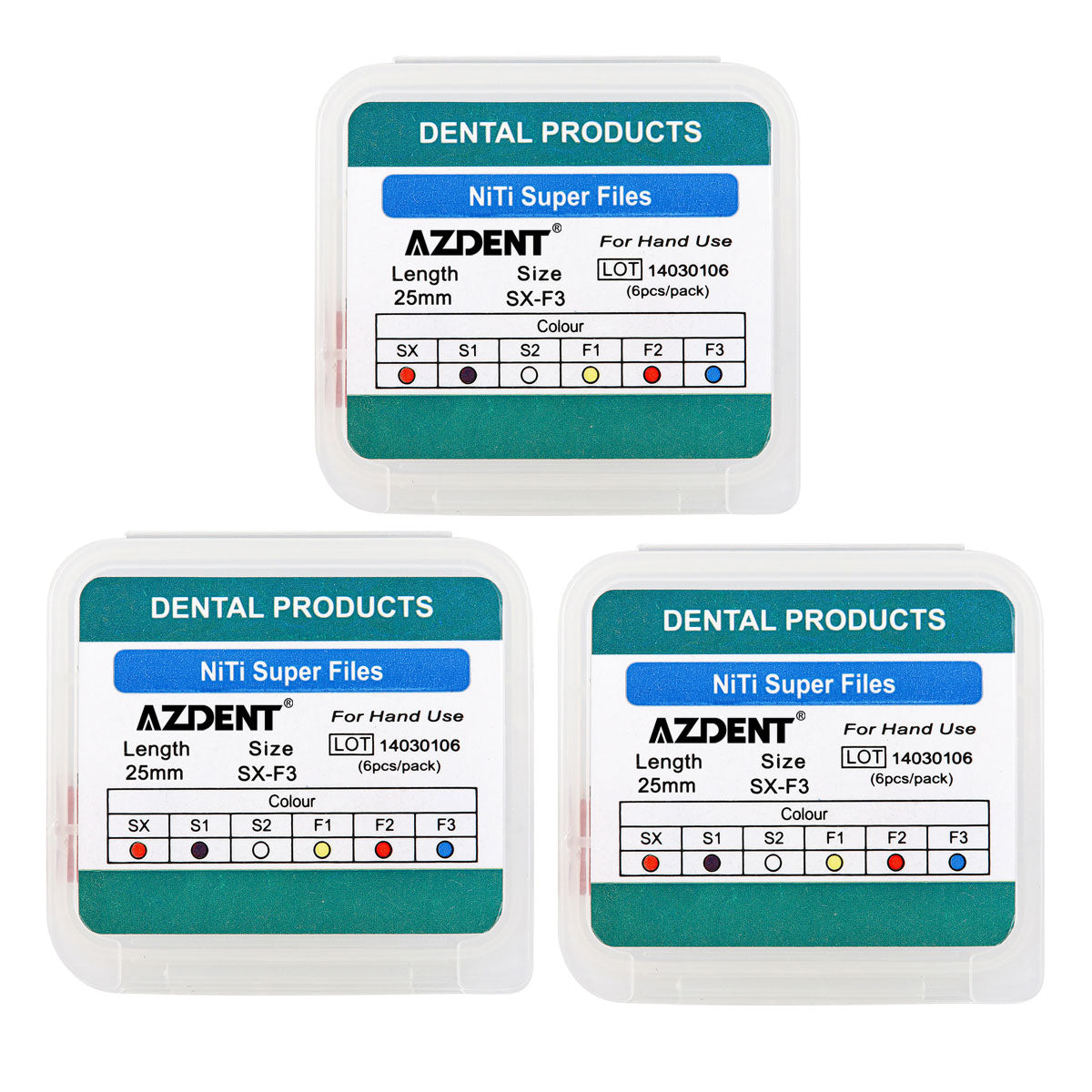 AZDENT Dental Endodontics NiTi Hand Use Super Rotary File 25mm SX-F3 6pcs/Box