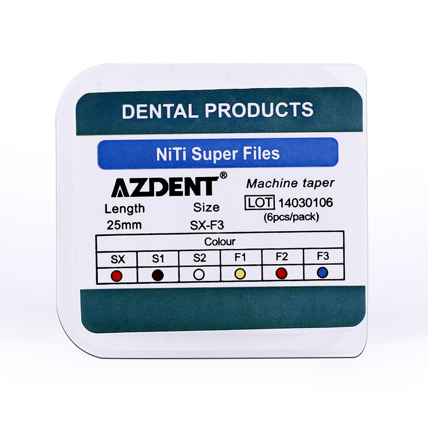 AZDENT Dental NiTi Rotary Engine Files 25mm Assorted SX-F3 6pcs/Pk - azdentall.com