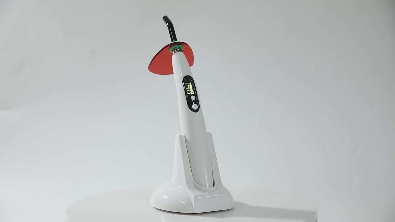Load video: Dental LED Curing Light Lamp Wireless 1500mW/cm² Simple Mode Convenient Operation-azdentall.com