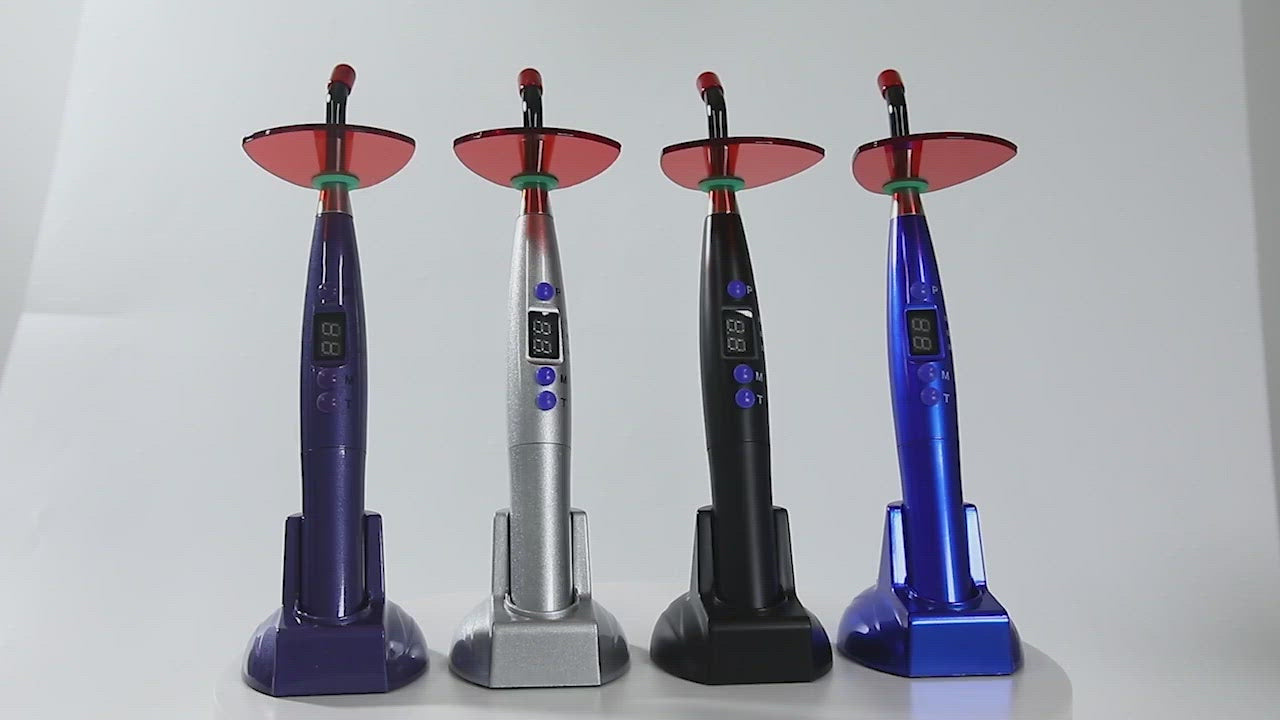 Load video: Dental LED Rainbow Curing Light Lamp Resin Cure Plastic Handle 3 Mode-azdentall.com