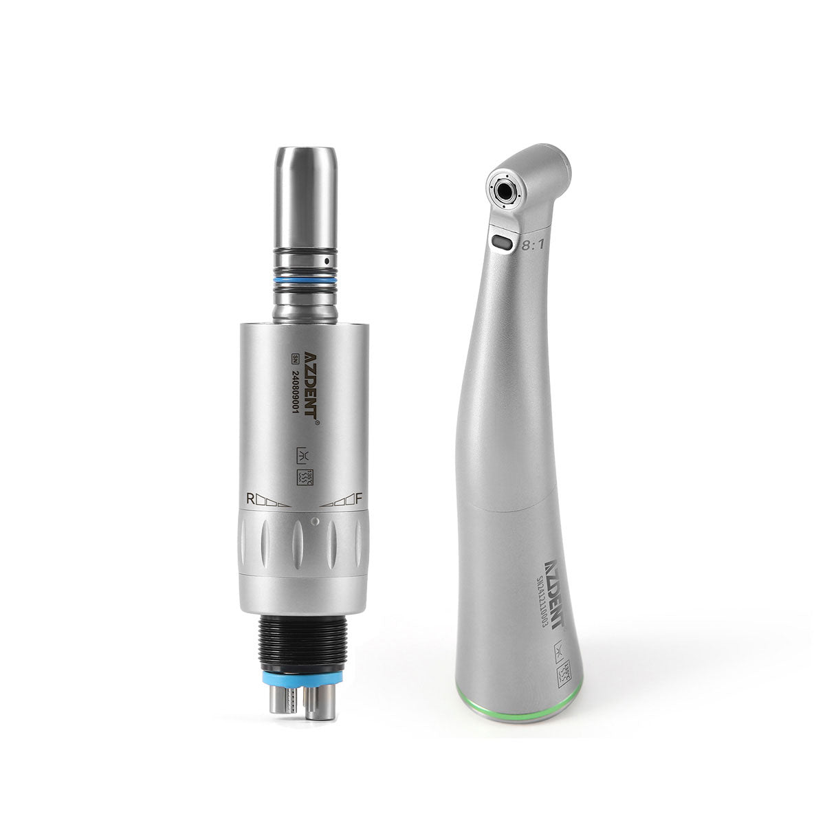 AZDENT Dental Mini 8:1 Contra Angle Fiber Optic Low Speed Handpiece & Mini Fiber Optic Air Motor 6 Hole - azdentall.com