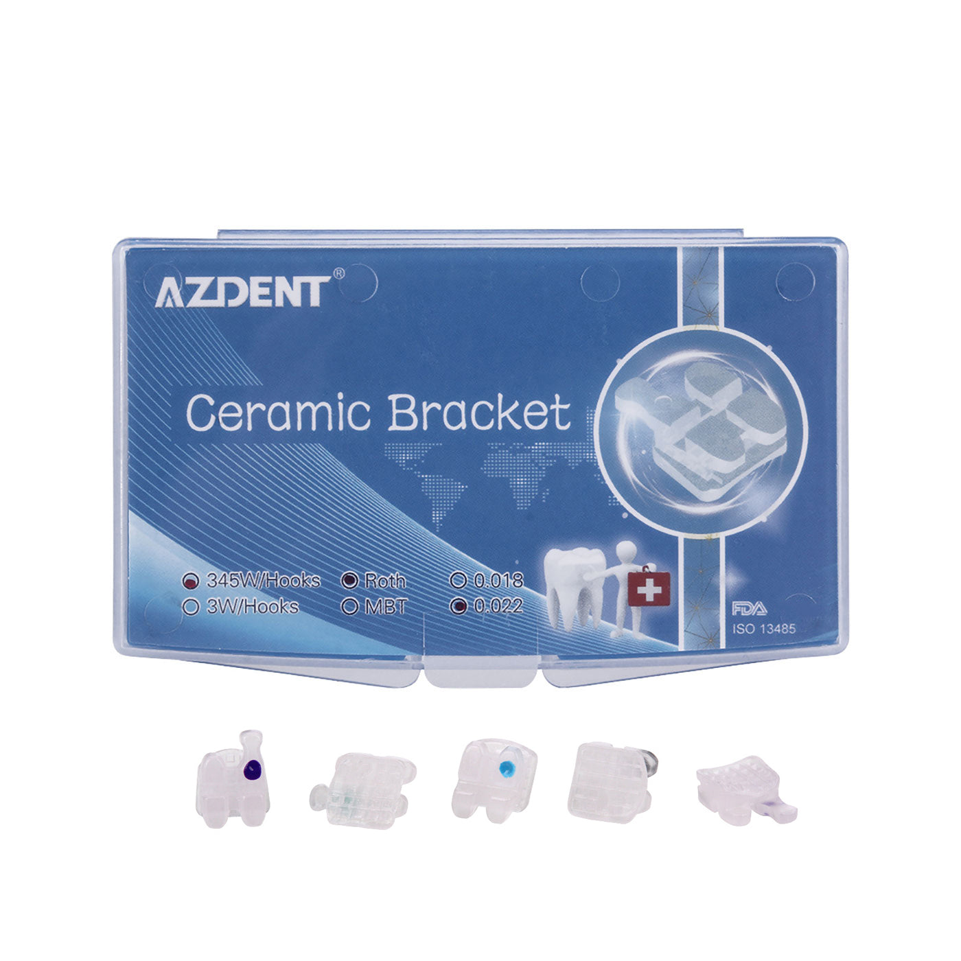 AZDENT Dental Orthodontic Ceramic Bracket Braces Roth 0.022 Hooks On 345 20pcs/Box - azdentall.com