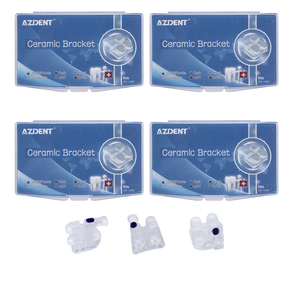 AZDENT Dental Ceramic Bracket Roth/MBT 018/022 Hooks 345 20pcs/Box