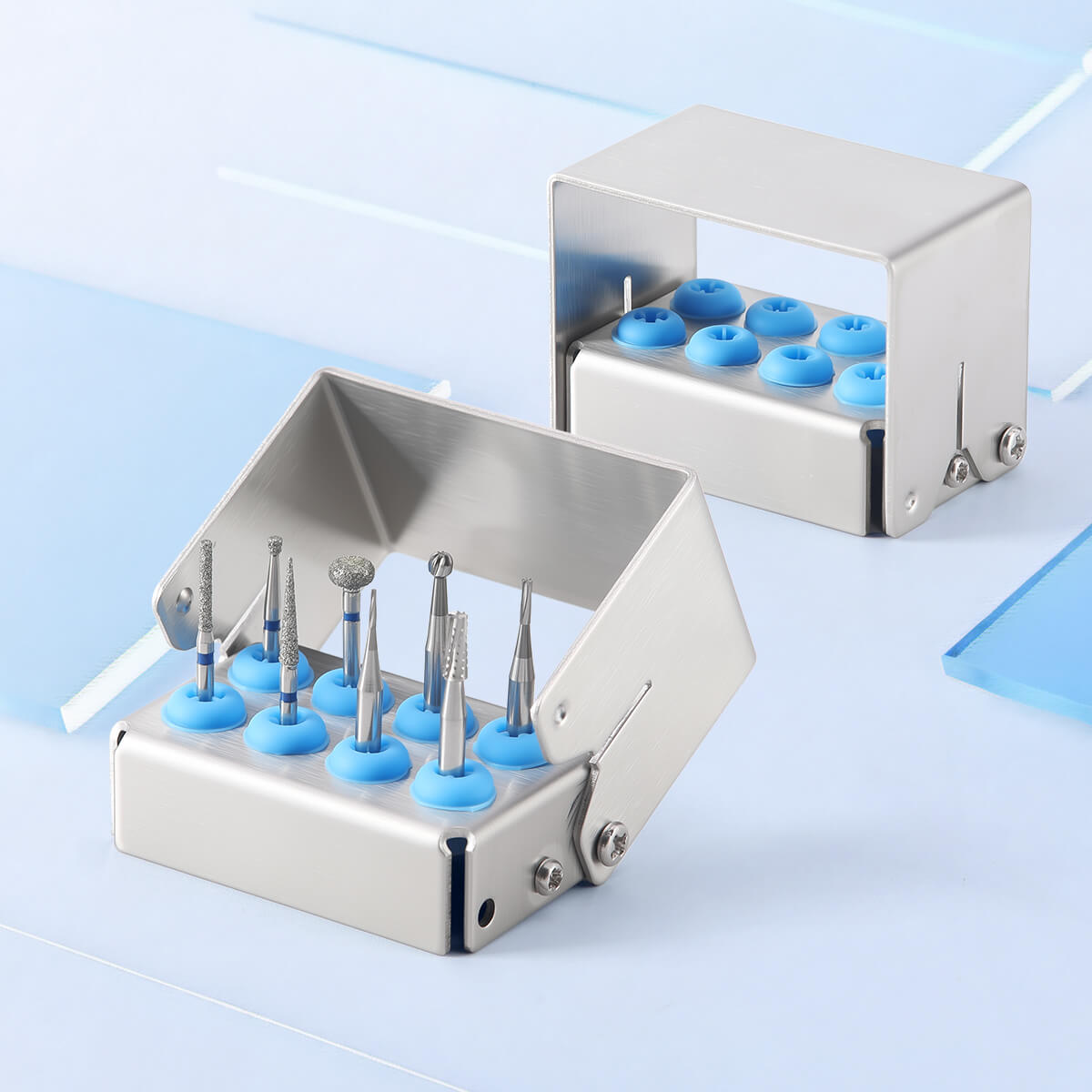 Dental Burs Holder Block Disinfection Box Stainless Steel 8 Holes - azdentall.com