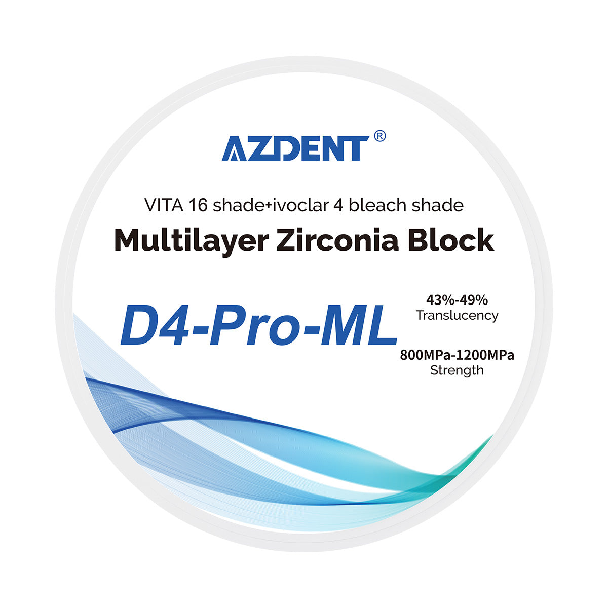 AZDENT Dental D4-Pro-ML Multilayer Zirconia Block VITA 16 Shade&Ivoclar 4 Bleach Shade - azdentall.com