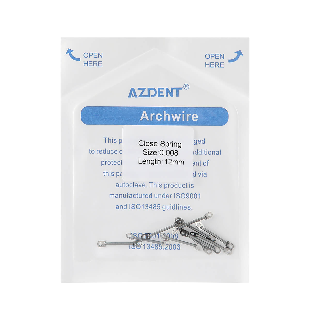 AZDENT Dental Orthodontic Accessory Closed Coil Spring 0.008 12mm 10pcs/Bag - azdentall.com