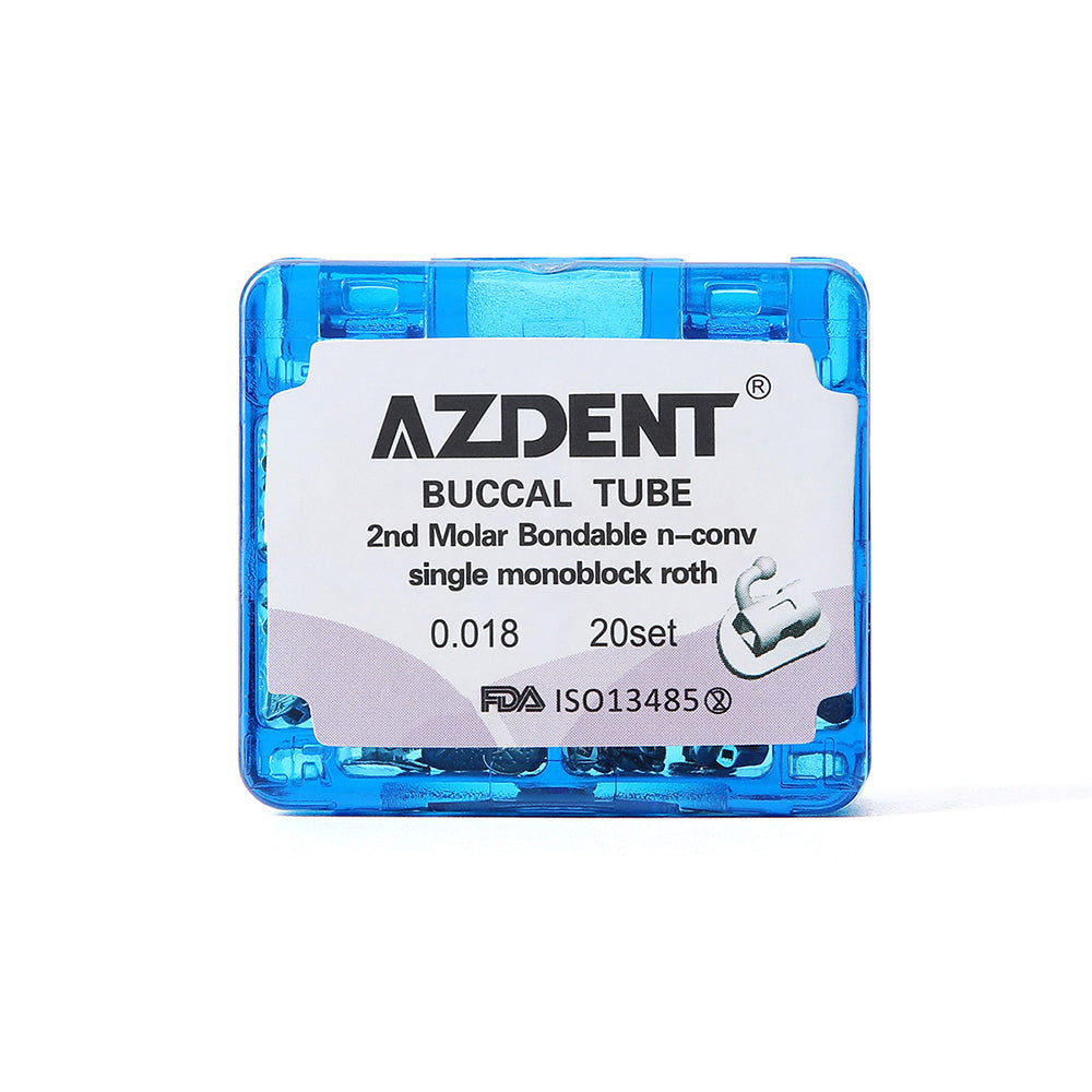 AZDENT Buccal Tube 2nd Molar Bondable Monoblock Non-convertible Roth 0.018 20Sets/Box - azdentall.com