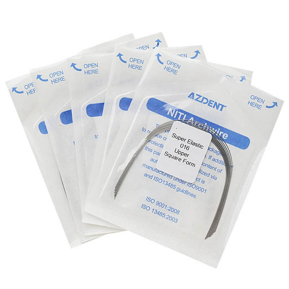 AZDENT Dental Orthodontic Arch Wire NiTi Super Elastic Square Form Round 0.016 Upper 10pcs/Pack - azdentall.com