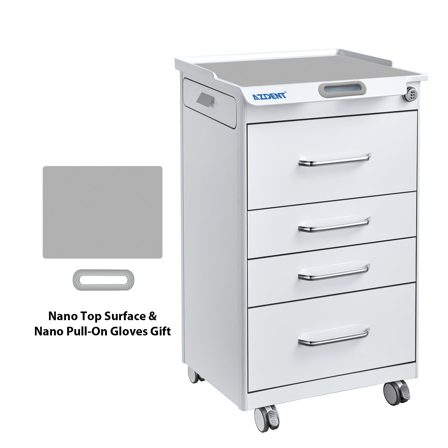 AZDENT Dental Mobile Cabinet Cart 5 Drawers with Hidden Side Auxiliary Drawer Secure Lock Power Socket - azdentall.com