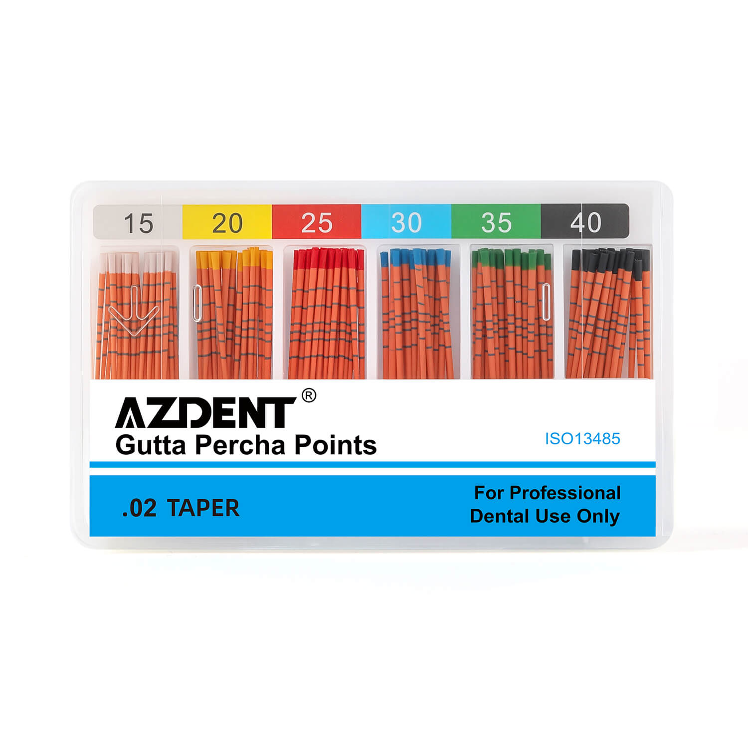 AZDENT Gutta Percha Points With Scale #15-40 Taper Size 0.02 Color Coded 120/Box - azdentall.com