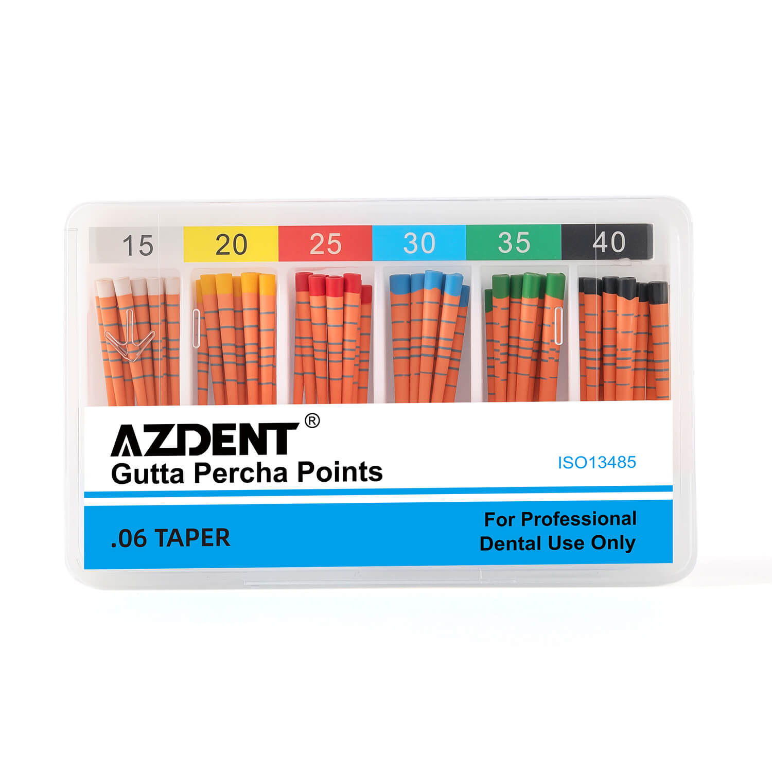 AZDENT Gutta Percha Points With Scale #15-40 Taper Size 0.06 Color Coded 60/Box - azdentall.com